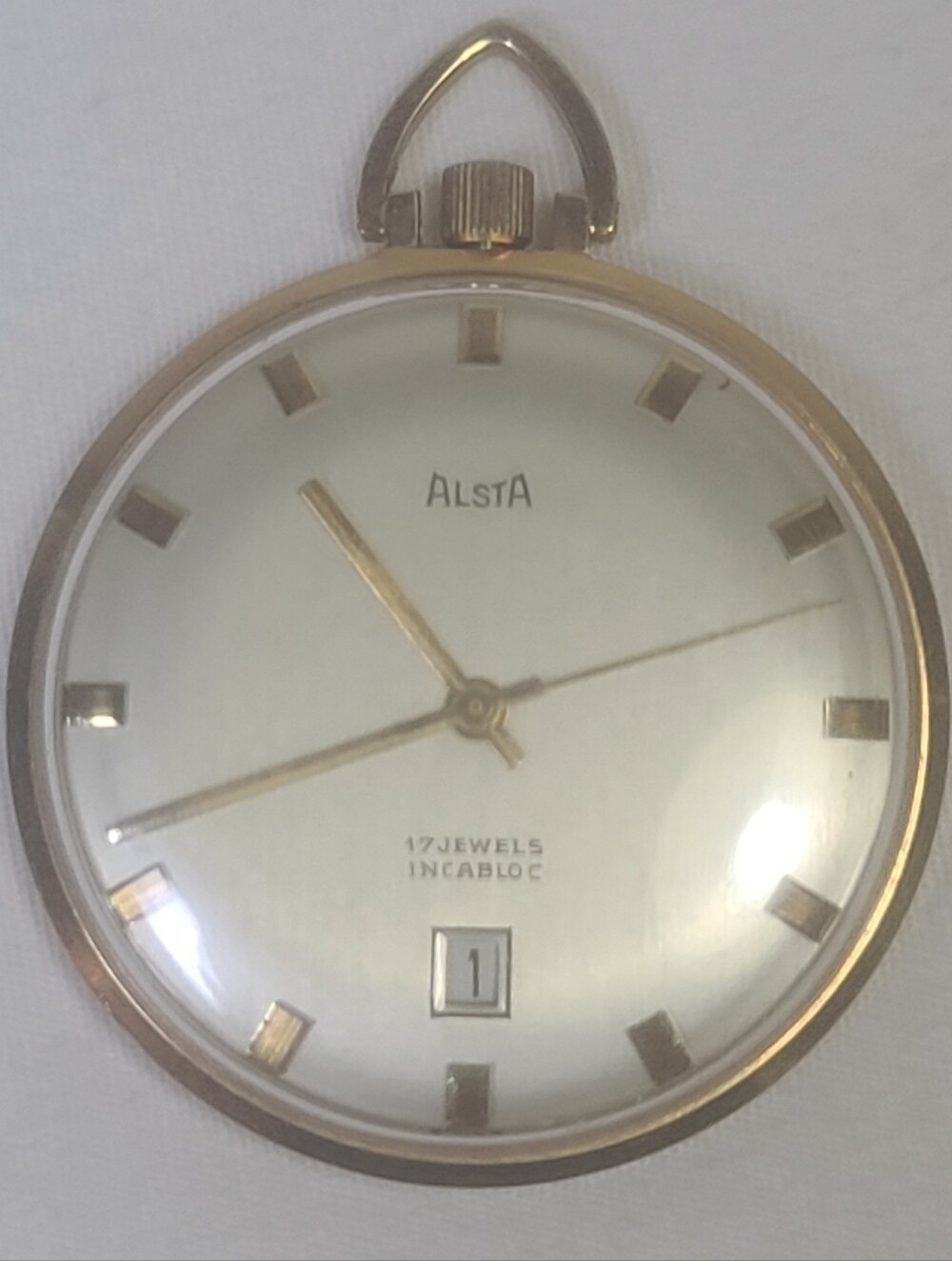 ALSTA 17 Jewels Swiss Made Gold-Tone Pocket Watch with Date Window